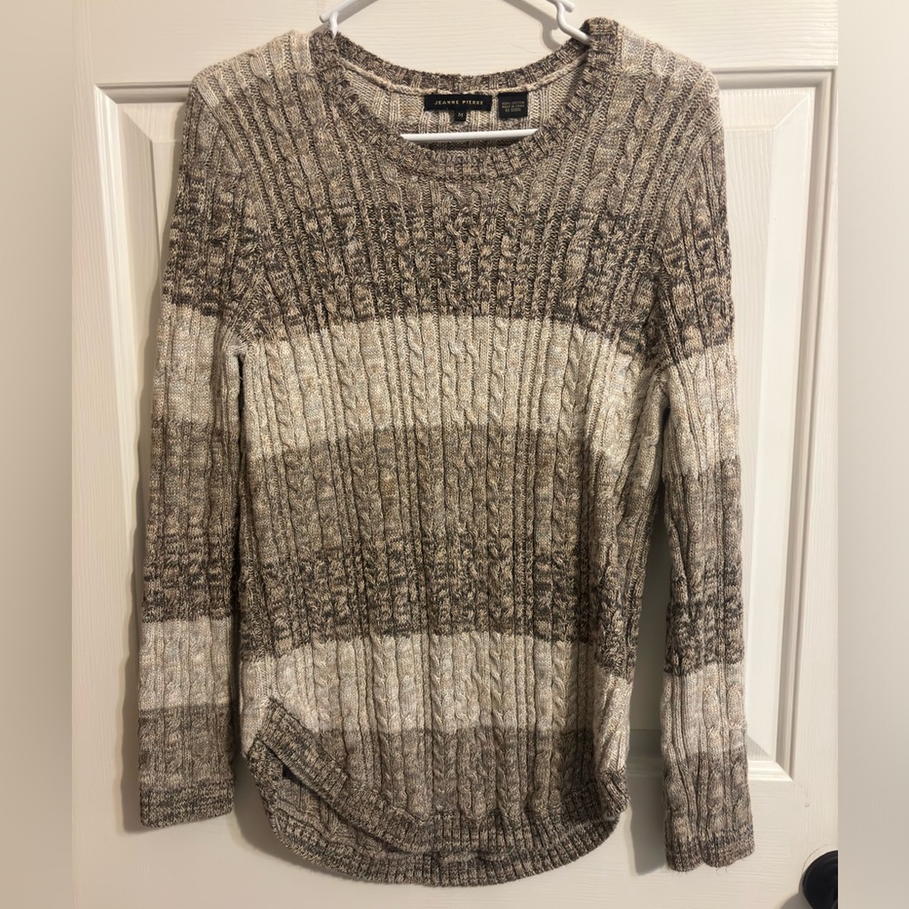 Jeanne Pierre women’s brown and tan striped knit sweater-size medium